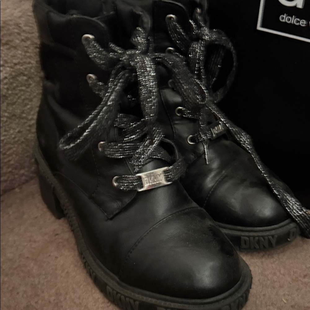 DKNY Black Ankle Boots with Metallic Laces